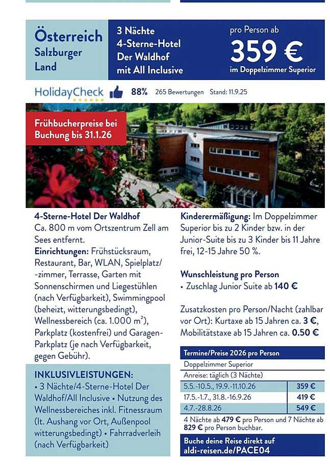 3 Nächte 4-Sterne-Hotel Der Waldhof mit All Inclusive