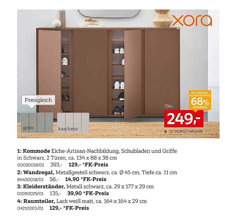 6 Schuhschrank in Eiche-Artisan-Nachbildung mit 2 Türen