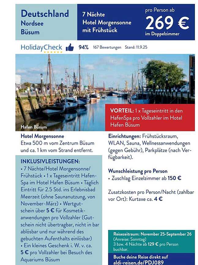 7 Nächte Hotel Morgensonne mit Frühstück für 269 € pro Person im Doppelzimmer