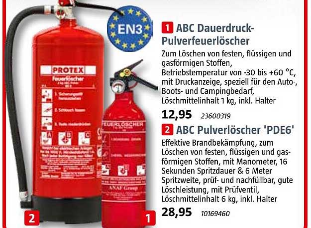 ABC Dauerdruck-Pulverfeuerlöscher und ABC Pulverlöscher 'PDE6'