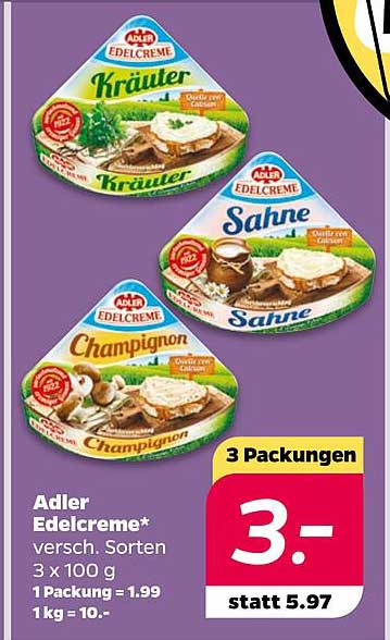 Adler Edelcreme in verschiedenen Sorten – Nur für kurze Zeit!