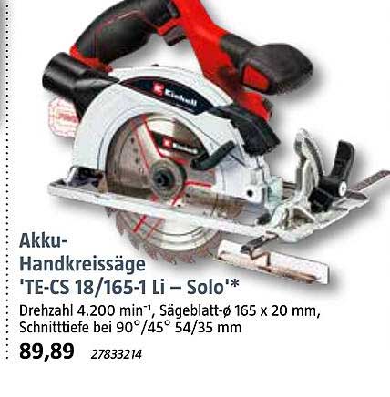 Akku-Handkreissäge 'TE-CS 18/165-1 Li – Solo'*