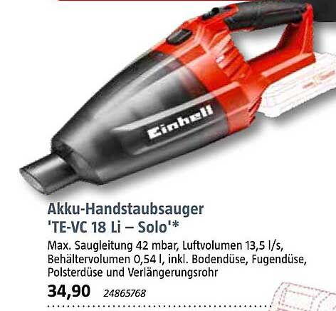 Akku-Handstaubsauger 'TE-VC 18 Li – Solo'*