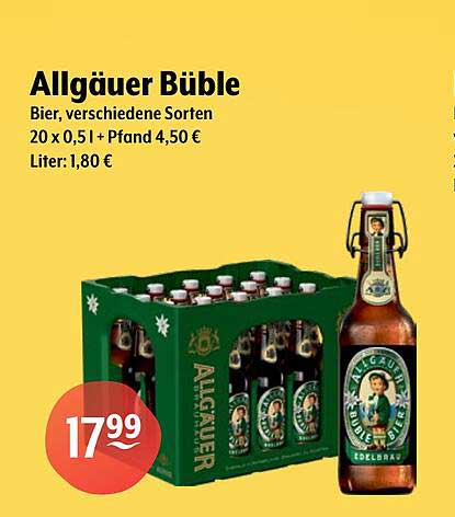 Allgäuer Büble Bier, verschiedene Sorten 20 x 0,51l + Pfand 4,50€