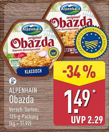 ALPENHAIN Obazda – Verschiedene Sorten; 125-g-Packung