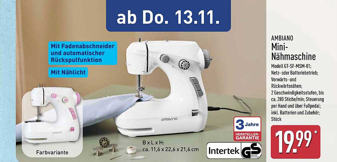 AMBIANO Mini-Nähmaschine Modell GT-SF-MSM-01