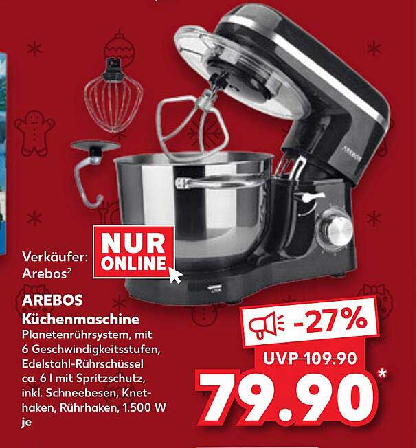 AREBOS Küchenmaschine - Planetensystem mit 6 Geschwindigkeitsstufen