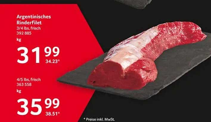 Argentinisches Rinderfilet 3/4 lbs, frisch