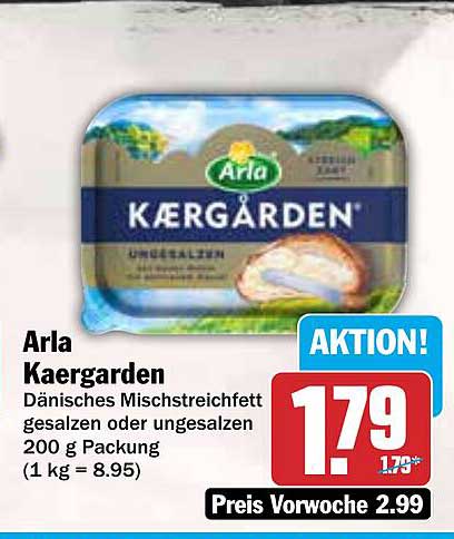 Arla Kaergarden Dänisches Mischstreichfett 200 g - Ungesalzen oder Gesalzen