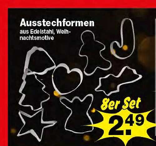 Ausstichformen aus Edelstahl, Weihnachtsmotive - 8er Set
