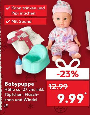Babypuppe - Höhe ca. 27 cm, inkl. Töpfchen, Fläschchen und Windel