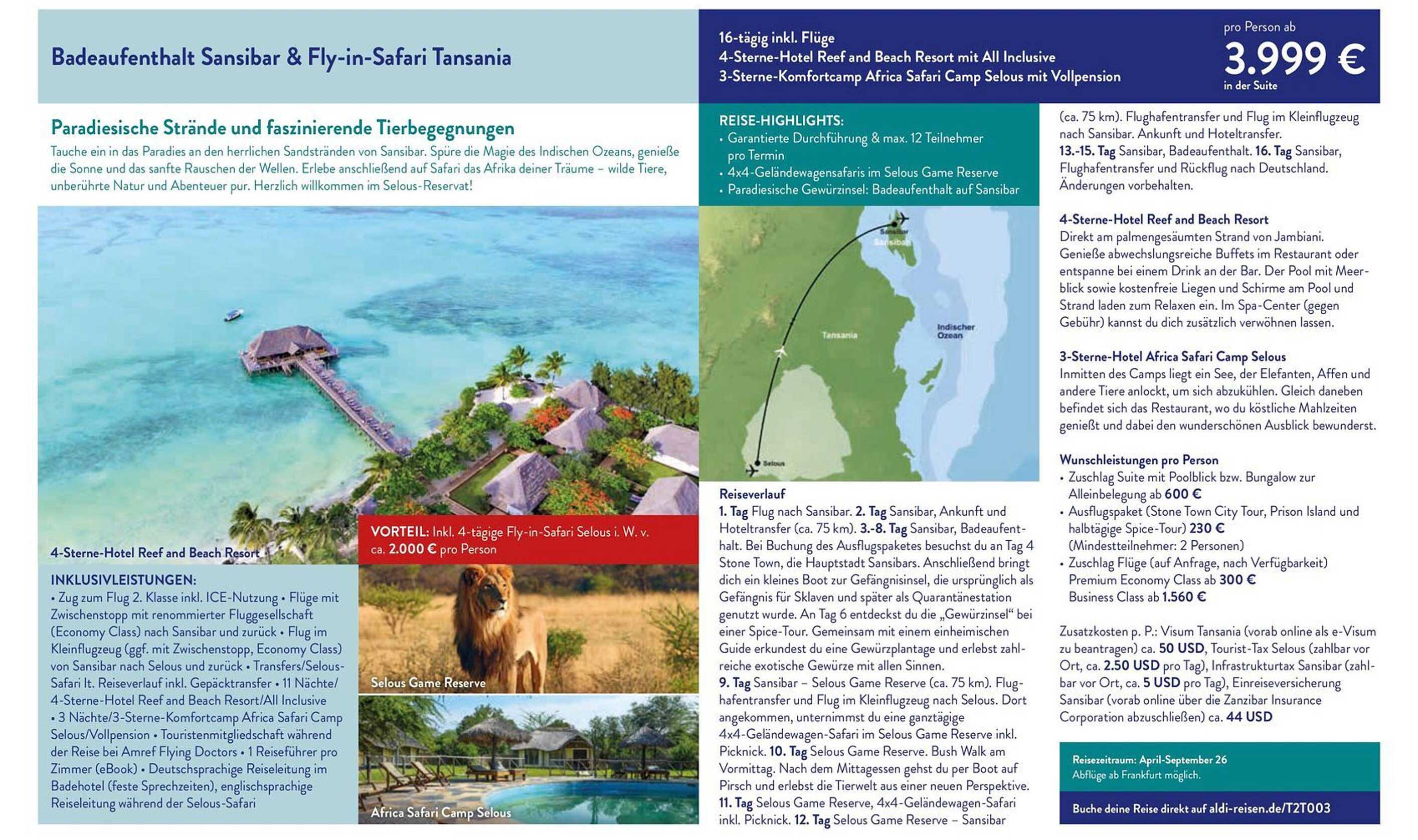 Badeaufenthalt Sansibar & Fly-in-Safari Tansania