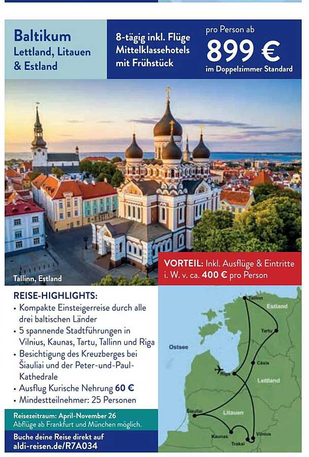 Baltikum Lettland, Litauen & Estland: 8-tägige Reise inkl. Flüge und Mittelklassehotels mit Frühstück