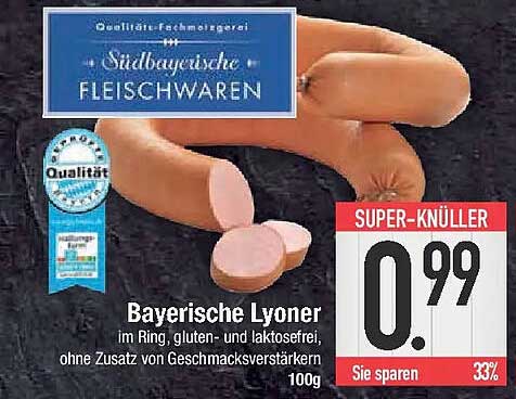 Bayerische Lyoner im Ring, gluten- und laktosefrei, ohne Zusatz von Geschmacksverstärkern