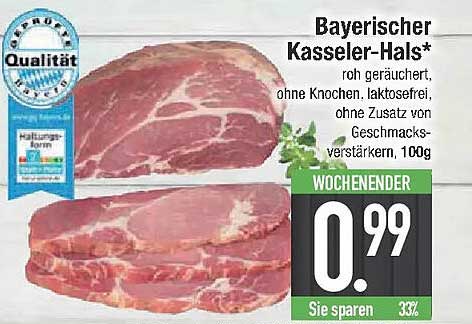 Bayerischer Kasseler-Hals* - Roh geräuchert, ohne Knochen, laktosefrei