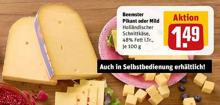 Beemster Pikant oder Mild Holländischer Schnittkäse, 48% Fett i.Tr., je 100 g