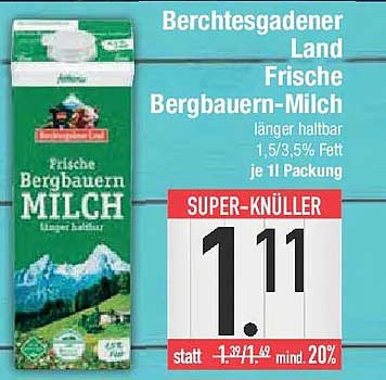 Berchtesgadener Land Frische Bergbauern-Milch 1L