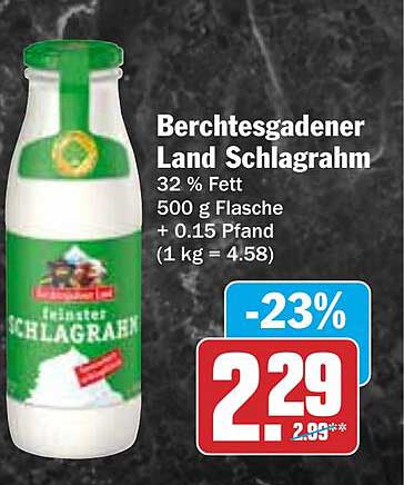 Berchtesgadener Land Schlagrahm 32 % Fett – 500 g Flasche