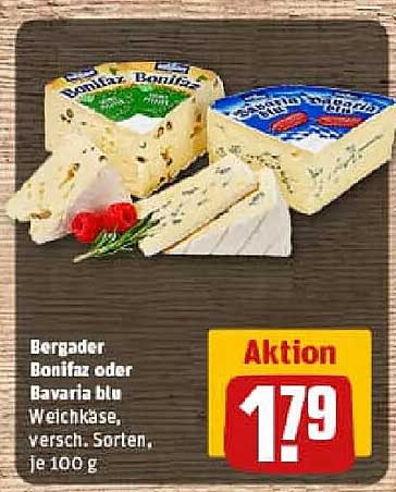 Bergader Bonifaz oder Bavaria blu Weichkäse, verschiedene Sorten, je 100 g