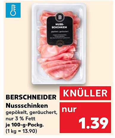 Berschneider Nussschinken gepökelt, geräuchert, nur 3 % Fett