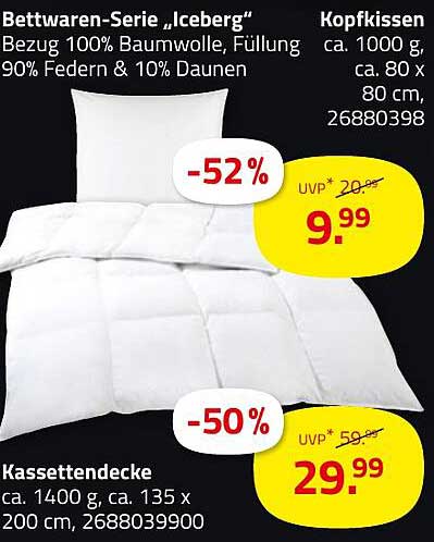 Bettwaren-Serie „Iceberg“ – Kopfkissen und Kassettendecke im Angebot