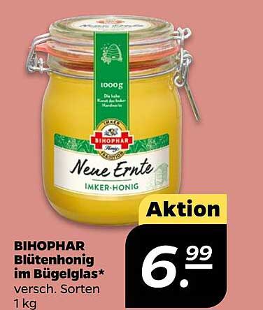 BIHOPHAR Blütenhonig im Bügelglas 1 kg