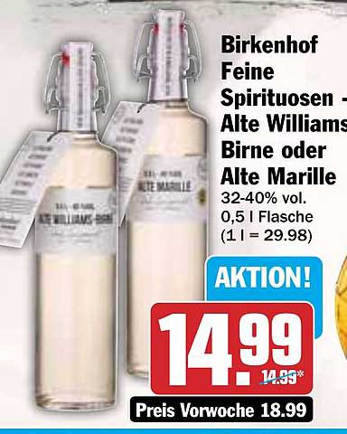 Birkenhof Feine Spirituosen - Alte Williams Birne oder Alte Marille
