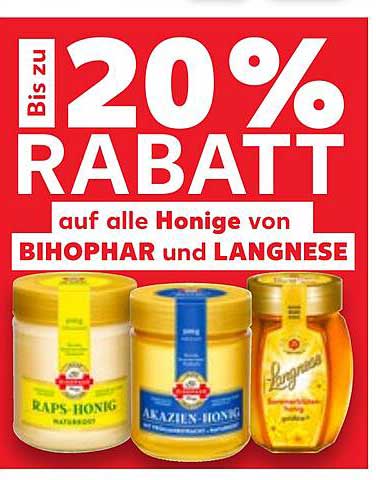 Bis zu 20 % Rabatt auf alle Honige von Bihophar und Langnese