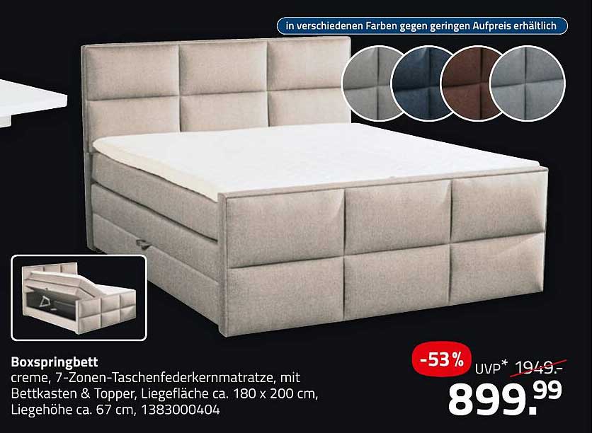 Boxspringbett creme, 7-Zonen-Taschenfederkernmatratze