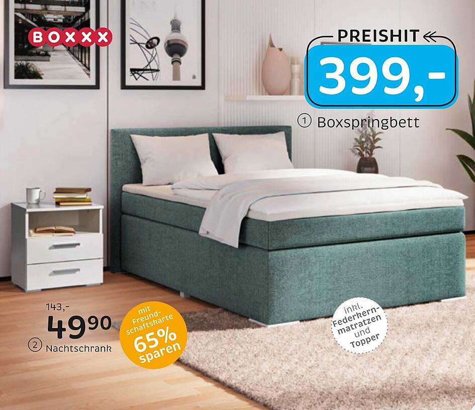 Boxspringbett mit Federkernmatratzen und Topper