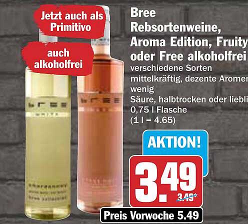 Bree Rebsortenweine, Aroma Edition, Fruity oder Free alkoholfrei - verschiedene Sorten
