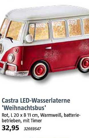 Castra LED-Wasserlaterne 'Weihnachtsbus'