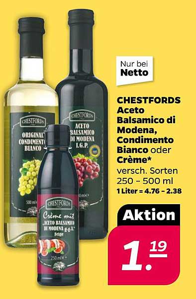 CHESTFORDS Aceto Balsamico di Modena, Condimento Bianco oder Crème