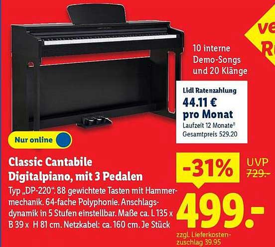 Classic Cantabile Digitalpiano, mit 3 Pedalen