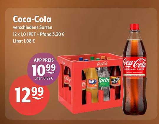 Coca-Cola verschiedene Sorten 12 x 1,0 l PET + Pfand 3,30 €