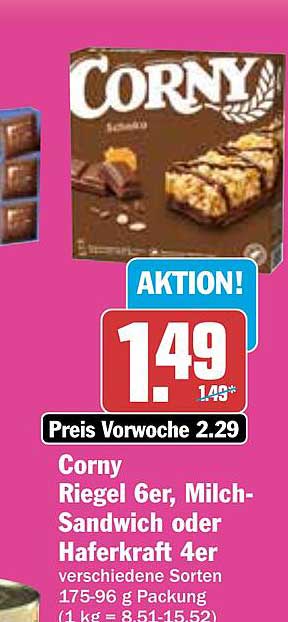 Corny Riegel 6er, Milch-Sandwich oder Haferkraft 4er verschiedene Sorten
