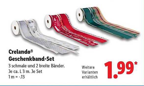 Crelando® Geschenkband-Set - 3 schmale und 2 breite Bänder