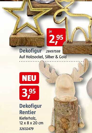 Dekofigur Rentier - Kiefernholz, 12 x 8 x 20 cm