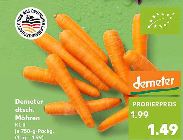 Demeter dtssch. Möhren Kl. II je 750-g-Packg.