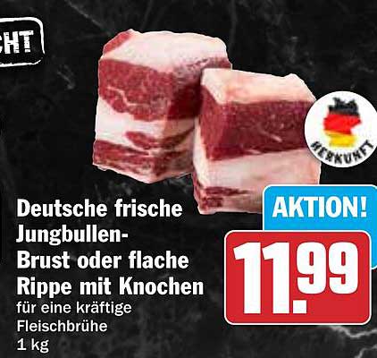 Deutsche frische Jungbullen-Brust oder flache Rippe mit Knochen