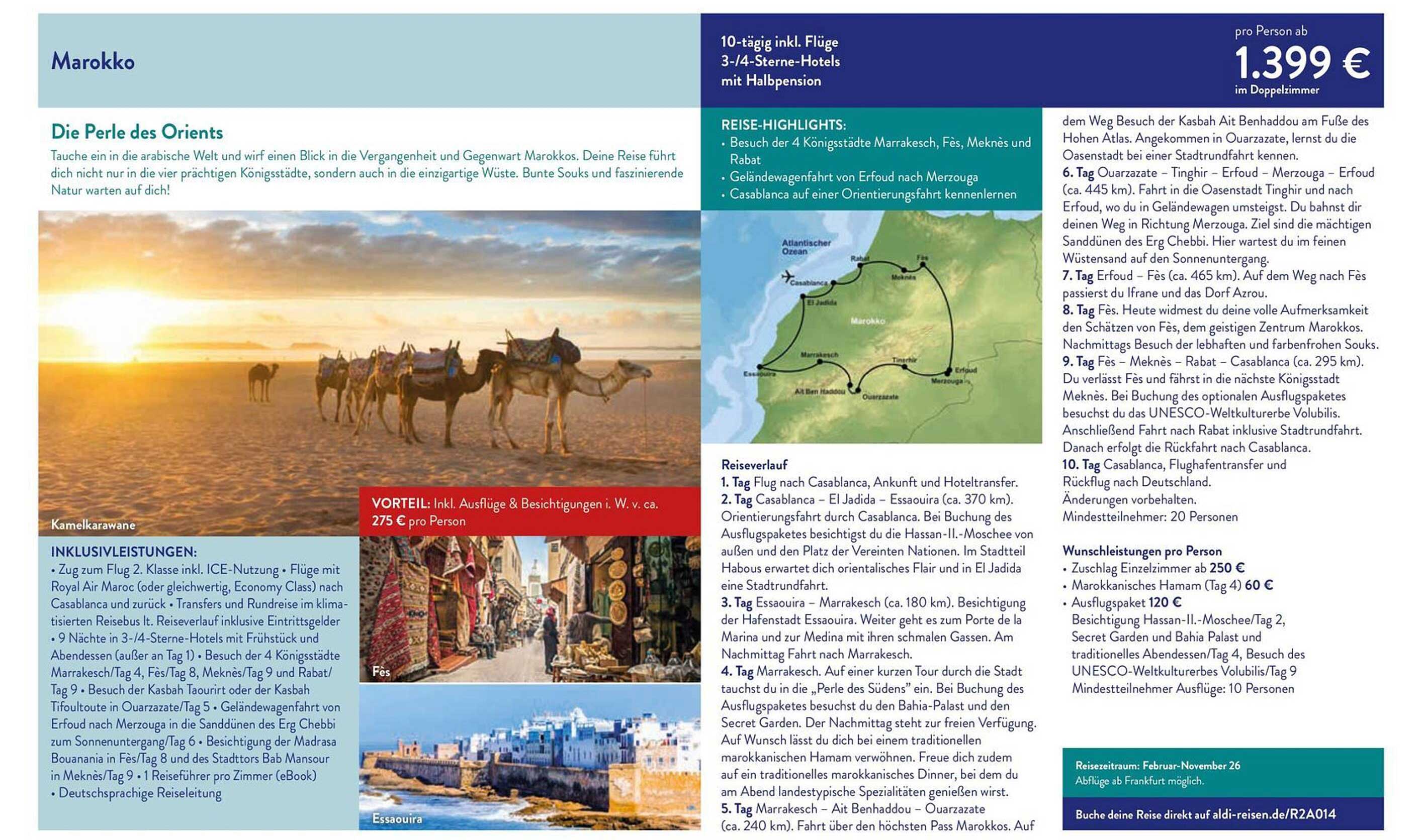 Die Perle des Orients – 10-tägige Reise nach Marokko inkl. Flüge und Halbpension