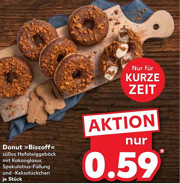 Donut »Biscoff« süßes Hefegebäck mit Kakao-Glasur und Spekulatius-Füllung