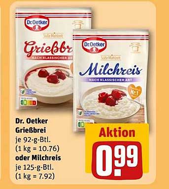 Dr. Oetker Grießbrei oder Milchreis je 92-g-Btl. oder 125-g-Btl.