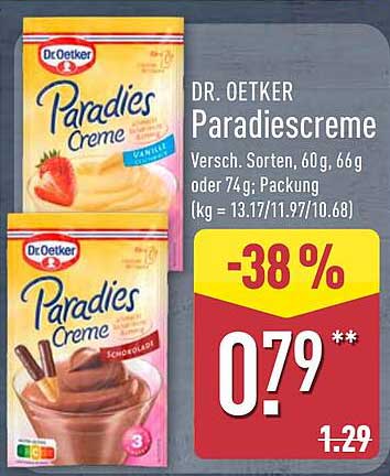Dr. Oetker Paradiescreme 60g, 66g oder 74g, verschiedene Sorten