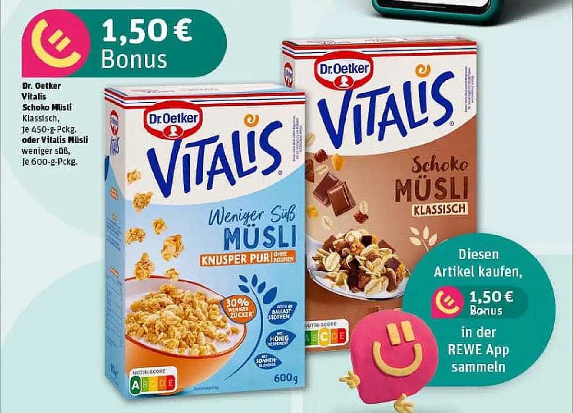 Dr. Oetker Vitalis Schoko Müsli Klassisch 450-g-Pckg. oder Vitalis Müsli weniger süß 600-g-Pckg.
