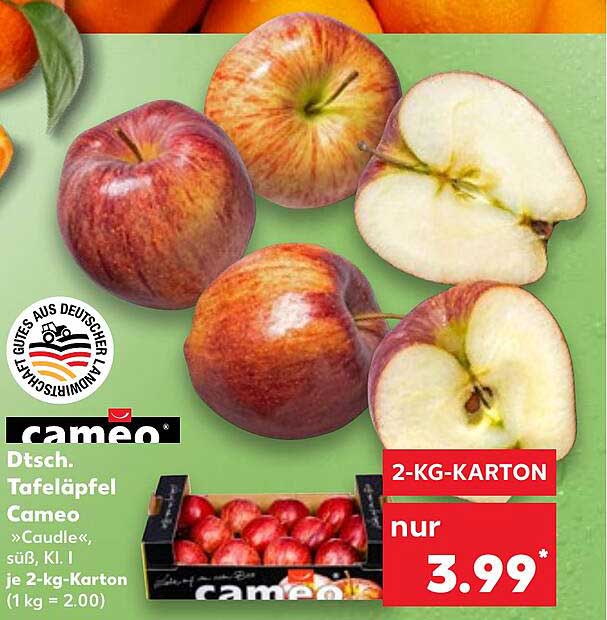 Dt. Tafeläpfel Cameo "Caudle", süß, Kl. I je 2-kg-Karton