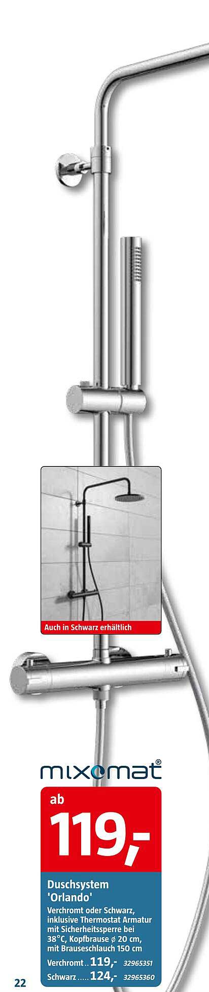 Duschsystem 'Orlando' – Verchromt oder Schwarz