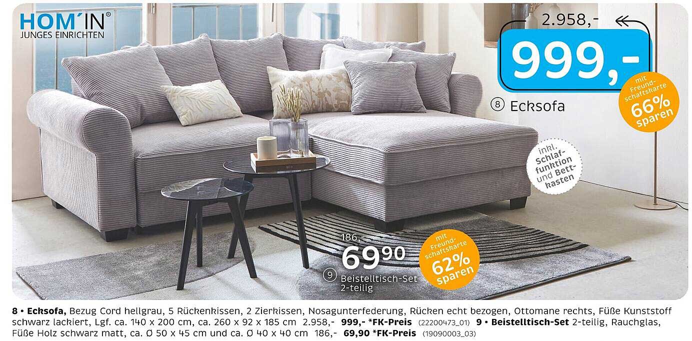 Ecksofa HOM'IN mit Schlaf-Funktion und Bettkasten
