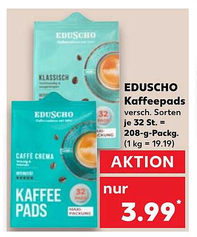 EDUSCHO Kaffeepads - Verschiedene Sorten, 32 Stück im 208 g-Pack