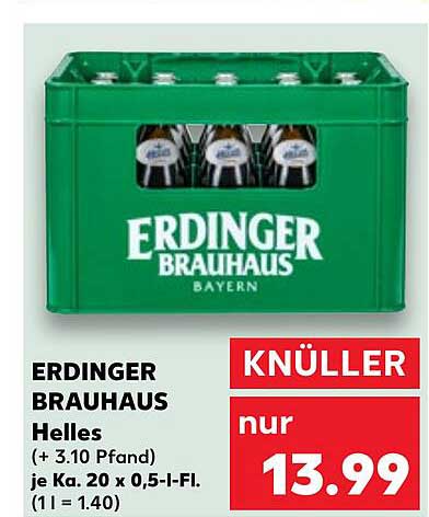 ERDINGER BRAUHAUS Helles – 20 x 0,5 l für nur 13,99 €